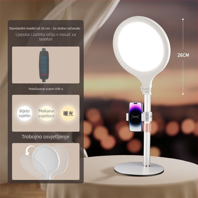 LED svjetlo za dopunu za livestream, stolna svjetiljka za ljepotu s tri temperature boje, 28W