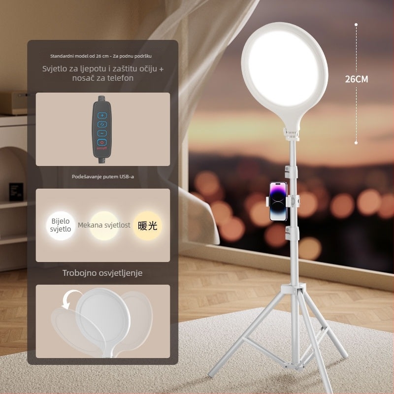 LED svjetlo za dopunu za livestream, stolna svjetiljka za ljepotu s tri temperature boje, 28W