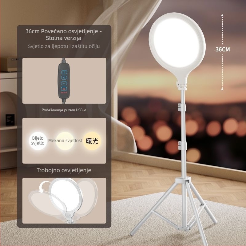 LED svjetlo za dopunu za livestream, stolna svjetiljka za ljepotu s tri temperature boje, 28W