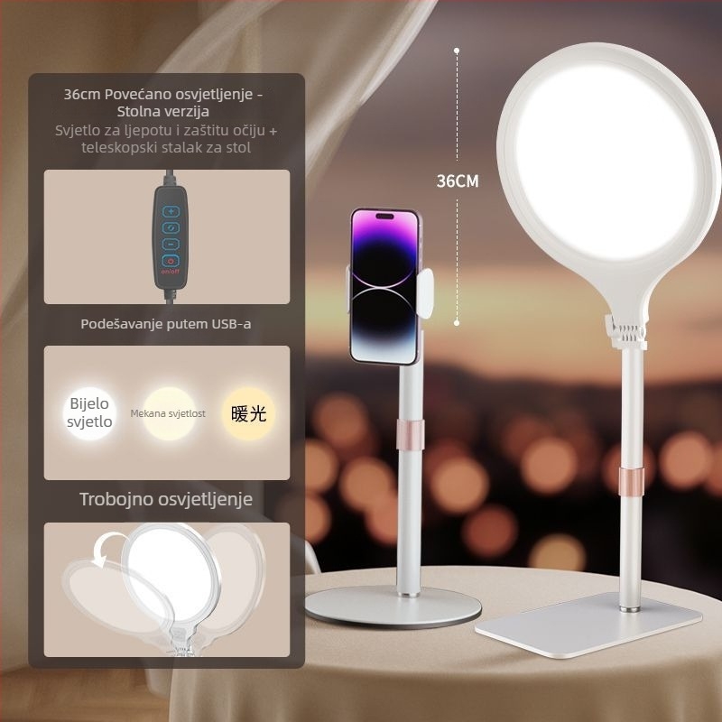 LED svjetlo za dopunu za livestream, stolna svjetiljka za ljepotu s tri temperature boje, 28W