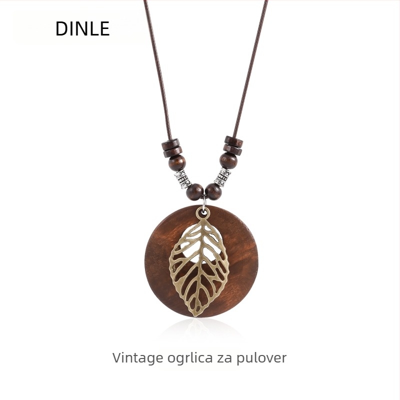 Geometrijski ogrlica, ručno izrađena; materijali: bakar, drvo, PU konac; tip lanaca: klavikula lanac; stil: lagani luksuz; marka: Dingle