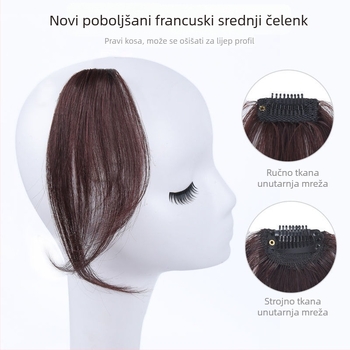 Perika s pramenima od pravih ljudskih kose, srednje podijeljena fringe, dijagonalne francuske fringe – komad perike za prirodan bezšavni izgled
