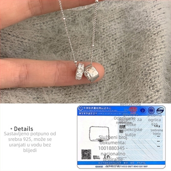 Srebro 925 kolije s privjeskom od cirkona, vrtsteni lanac, minimalistički geometrijski dizajn, težina 3,35 g
