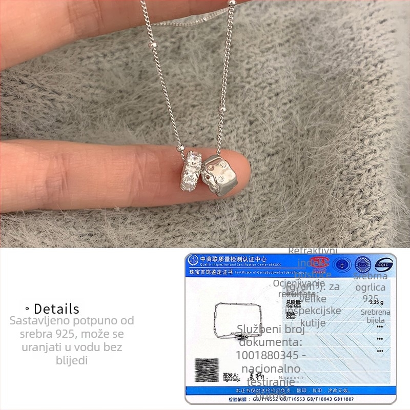 Srebro 925 kolije s privjeskom od cirkona, vrtsteni lanac, minimalistički geometrijski dizajn, težina 3,35 g