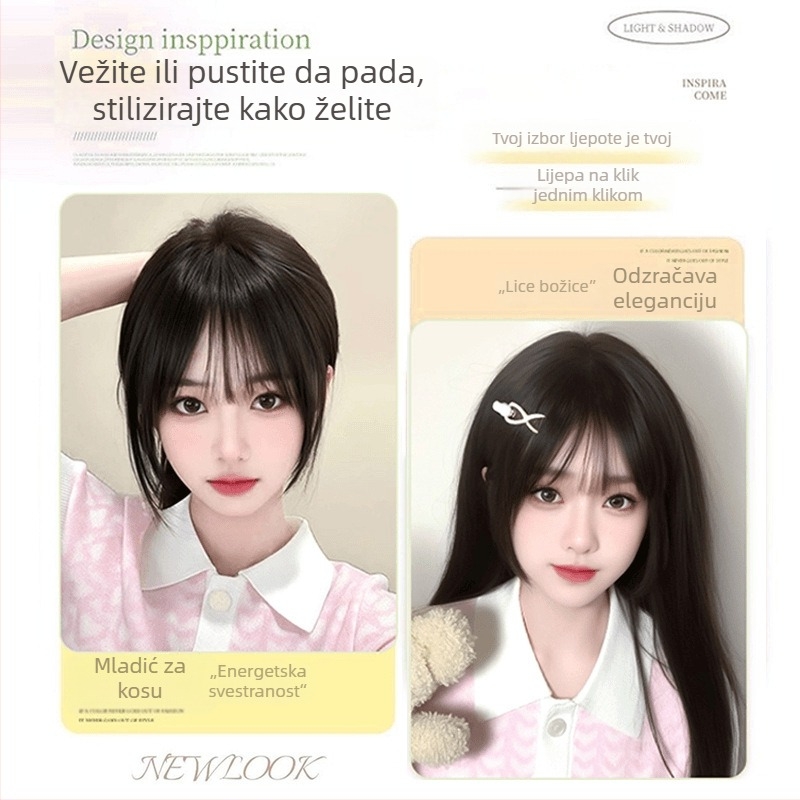 Perika Xiaoqian Generation Bangs — Ravne šiške, Pravi ljudski dlaci, Djelomično ručno pletena, Može se bojati i podvrgnuti perm