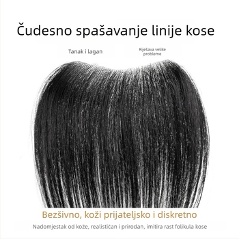 Muška perika za liniju kose s pramenima, pravi ljudski kos, ručno tkan, bangs ravne ili kosine, povećava volumen čela