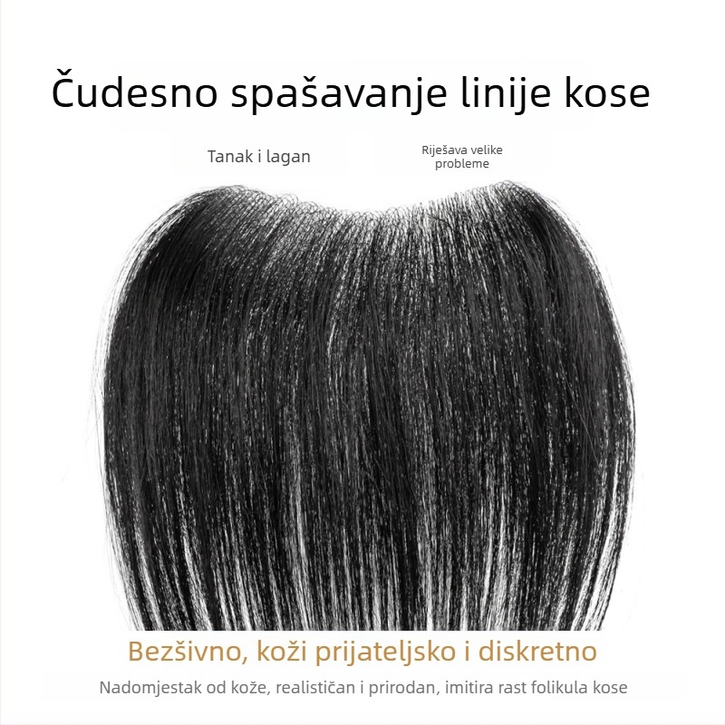Muška perika za liniju kose s pramenima, pravi ljudski kos, ručno tkan, bangs ravne ili kosine, povećava volumen čela