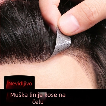 Muška perika s prirodnom linijom kose, prave ljudske kose, potpuno ručno tkana, može se bojati, ravna kosa