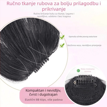 Perika za žene s bangs, prave ljudske dlake, ručno tkana, bezšivna linija čela, francuskog stila puna bangs