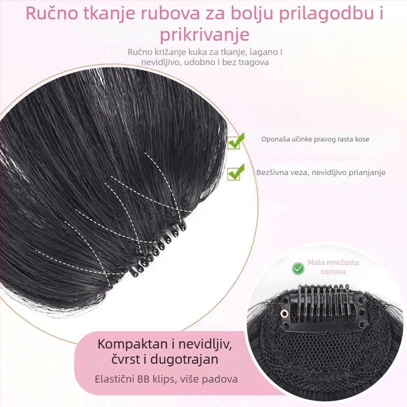 Perika za žene s bangs, prave ljudske dlake, ručno tkana, bezšivna linija čela, francuskog stila puna bangs