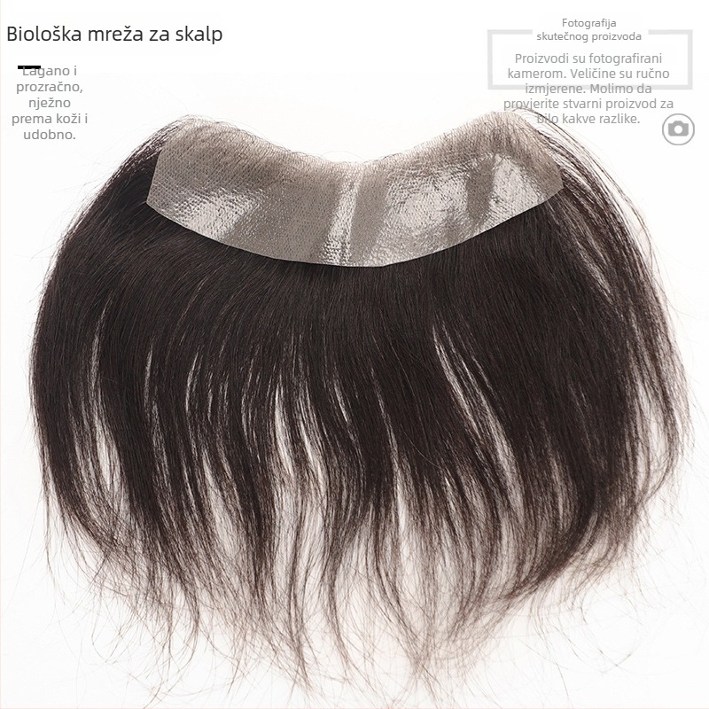 Muški dio kose za čelo, nevidljiva linija kose, pravi kosa na vrhu, kratka duljina, ručno tkano