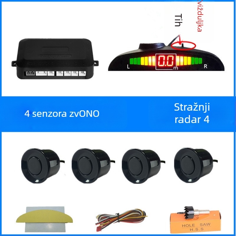 Radar za vožnju unatrag za automobil s 4/6/8 senzora, pravi glasovni signal, polukružni LCD TFT zaslon, model SP-89-1
