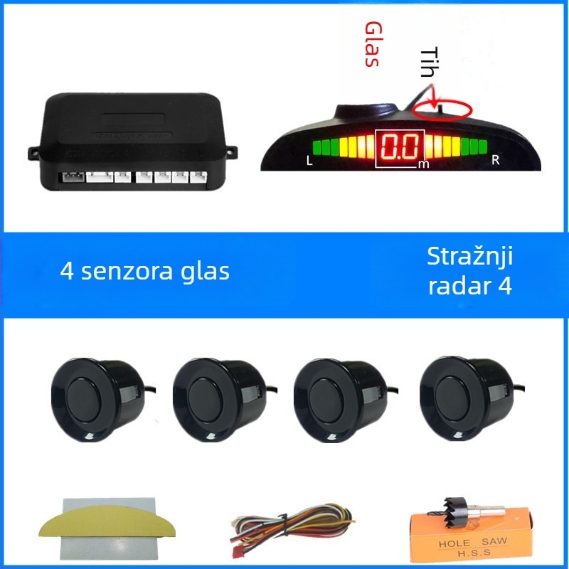 Radar za vožnju unatrag za automobil s 4/6/8 senzora, pravi glasovni signal, polukružni LCD TFT zaslon, model SP-89-1