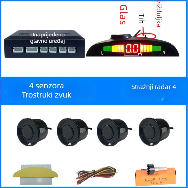 Radar za vožnju unatrag za automobil s 4/6/8 senzora, pravi glasovni signal, polukružni LCD TFT zaslon, model SP-89-1