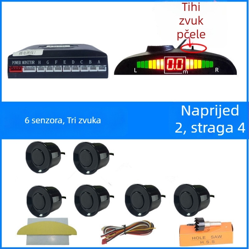 Radar za vožnju unatrag za automobil s 4/6/8 senzora, pravi glasovni signal, polukružni LCD TFT zaslon, model SP-89-1