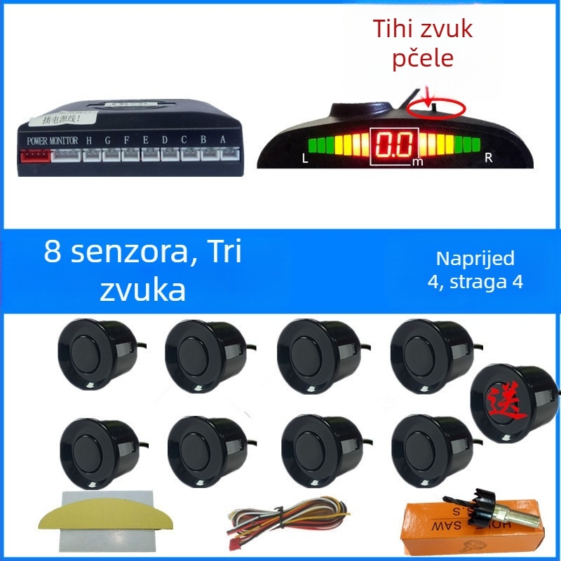 Radar za vožnju unatrag za automobil s 4/6/8 senzora, pravi glasovni signal, polukružni LCD TFT zaslon, model SP-89-1