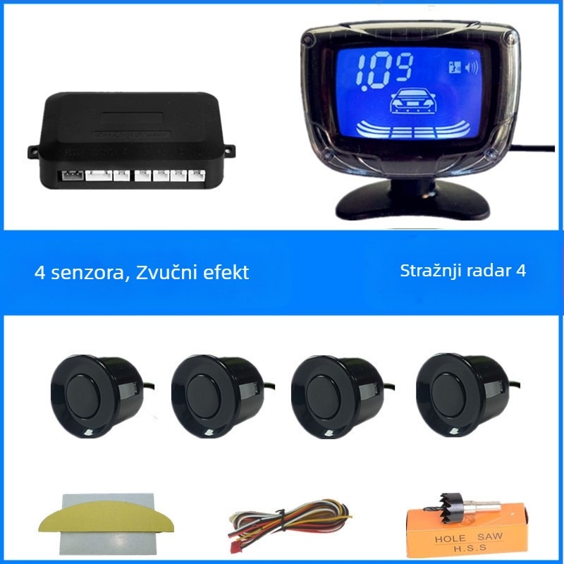 Radar za vožnju unatrag za automobil s 4/6/8 senzora, pravi glasovni signal, polukružni LCD TFT zaslon, model SP-89-1