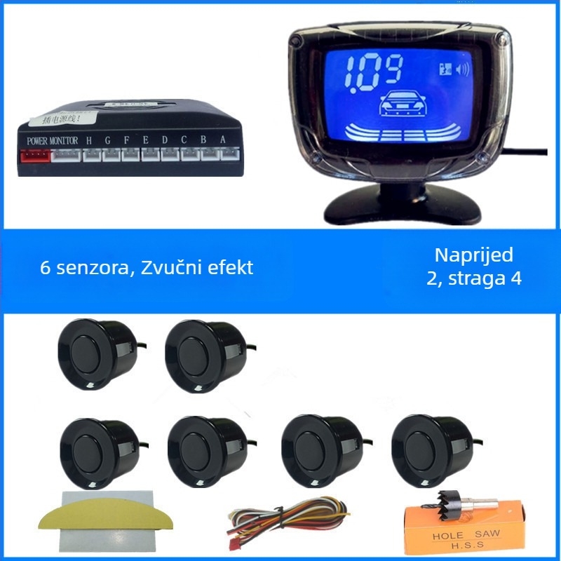 Radar za vožnju unatrag za automobil s 4/6/8 senzora, pravi glasovni signal, polukružni LCD TFT zaslon, model SP-89-1