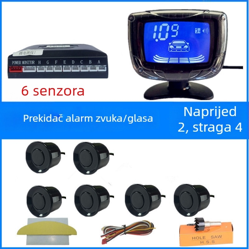Radar za vožnju unatrag za automobil s 4/6/8 senzora, pravi glasovni signal, polukružni LCD TFT zaslon, model SP-89-1