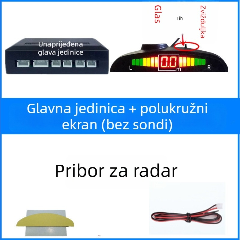 Radar za vožnju unatrag za automobil s 4/6/8 senzora, pravi glasovni signal, polukružni LCD TFT zaslon, model SP-89-1
