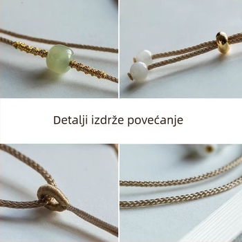 Ručni privjesak Jade Buddha na pletenoj platnenoj uzici, oblik U, proljeće 2024, jednostavan stil