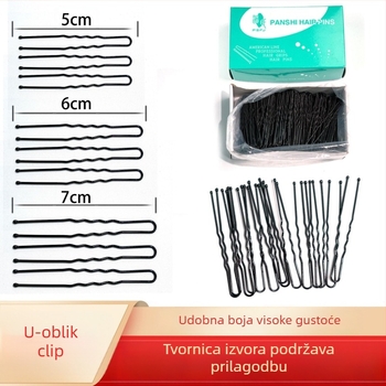 Crna spona za kosu u obliku U s rebrastom površinom, za frizure i make-up umjetnike