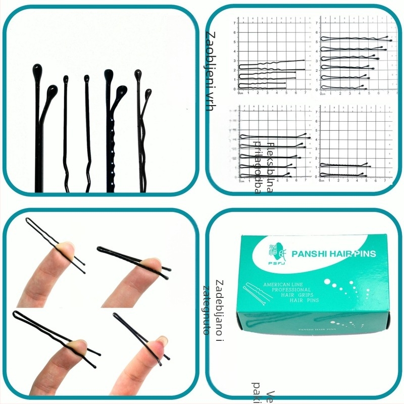 Crna spona za kosu u obliku U s rebrastom površinom, za frizure i make-up umjetnike