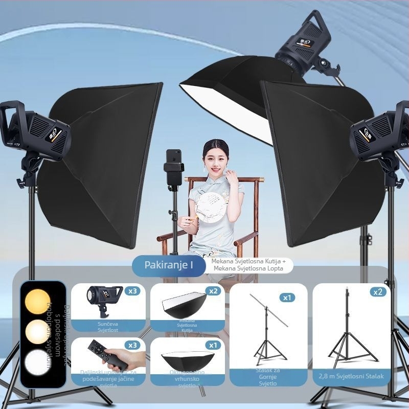 LED dopunsko svjetlo za studijsko fotografiranje, sferično meko svjetlo, 100W, temperatura boje 5500K±200K / 5600K±200K, tri temperature boje