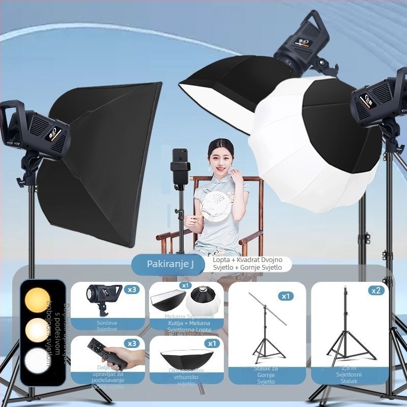 LED dopunsko svjetlo za studijsko fotografiranje, sferično meko svjetlo, 100W, temperatura boje 5500K±200K / 5600K±200K, tri temperature boje