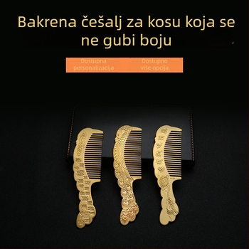 Mosazni češalj za kosu s motivom pauna i mantrom od šest riječi, etnički ženski stil, prirodni mosazni završetak