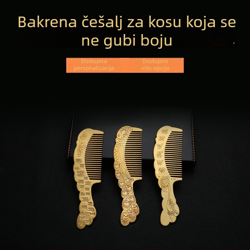 Mosazni češalj za kosu s motivom pauna i mantrom od šest riječi, etnički ženski stil, prirodni mosazni završetak