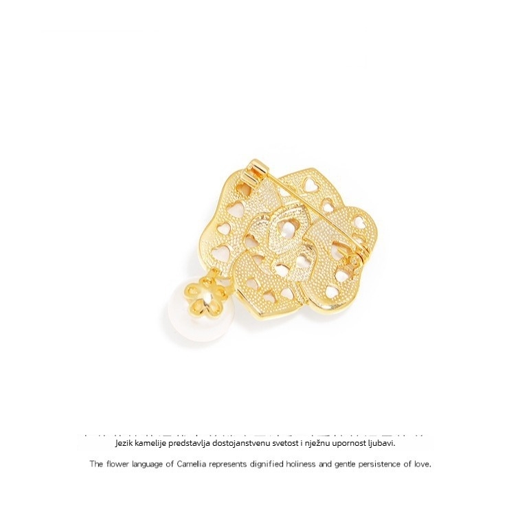 Mesingana broš s kamelijom i perlama, unisex, uredski stil, cvjetni dizajn