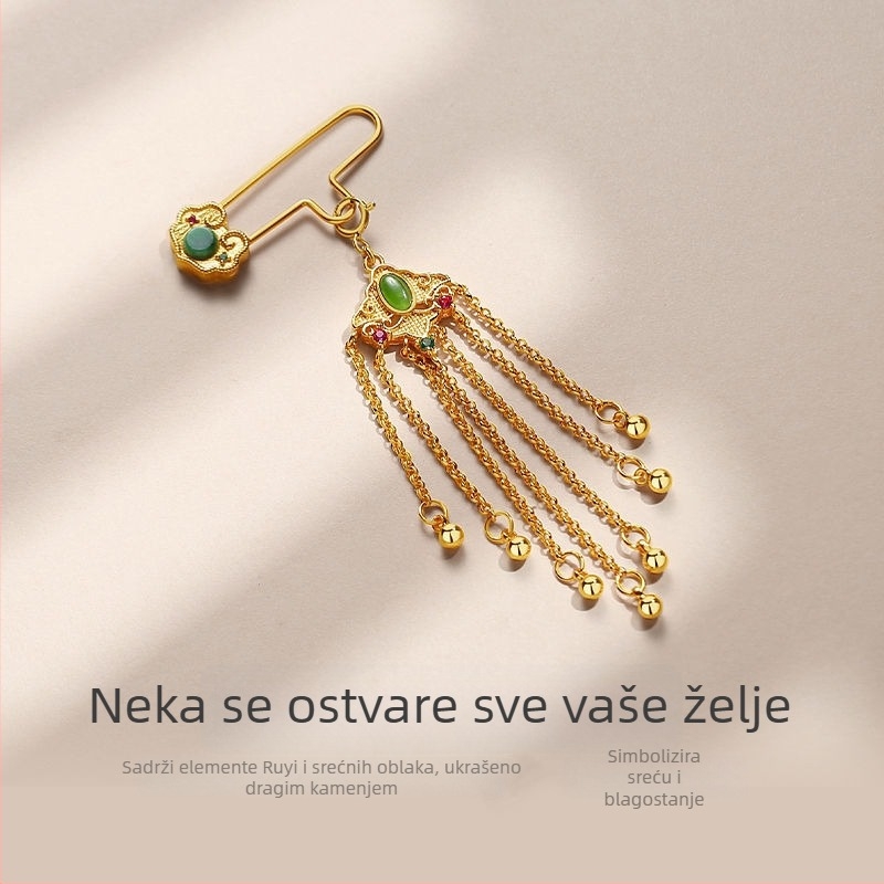 Broš s motivom Ruyi, kopča za šal i resica od Hetijanskog jadra – retro umjetnički stil, legura, elektroplatiranje