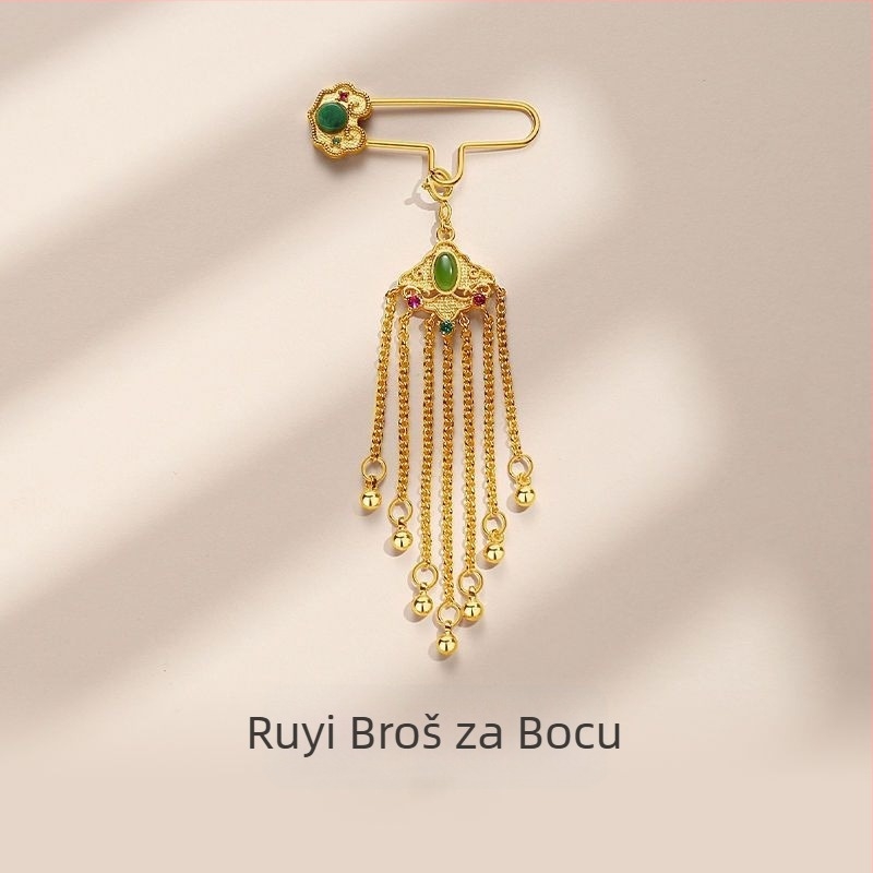 Broš s motivom Ruyi, kopča za šal i resica od Hetijanskog jadra – retro umjetnički stil, legura, elektroplatiranje