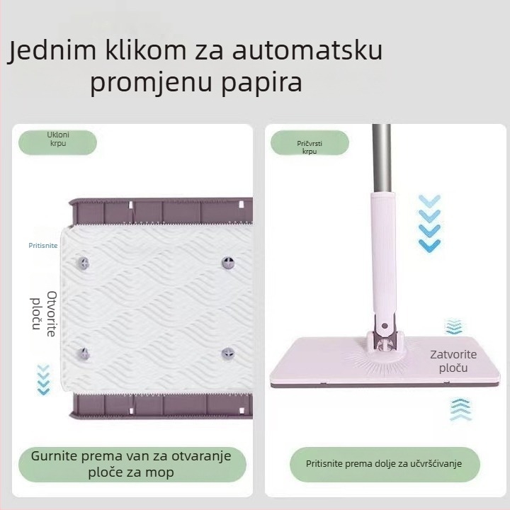 Mop s ručkom od nehrđajućeg čelika, dvostruki pogon, podizačka ručka s pločom, nosivost 10 kg, sklopivi mehanizam cijeđenja