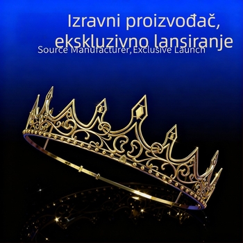 Prilagodljiva kruna od legure za Halloween – retro srednjovjekovna kraljevska tiara za scensku upotrebu, muška kruna, galvanizacija, bez kristala