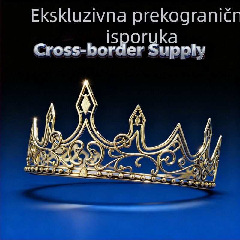 Prilagodljiva kruna od legure za Halloween – retro srednjovjekovna kraljevska tiara za scensku upotrebu, muška kruna, galvanizacija, bez kristala