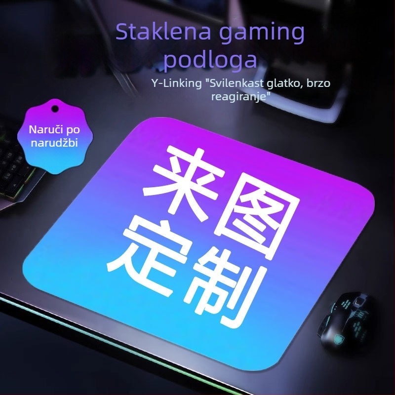 Podloga za miš s kaljenim staklom za gaming | jednostrana, ispis logotipa, izrađena po mjeri od uzorka/slike
