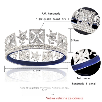 Svadbena kruna od legure s perlama i kristalima — puna kružnica, studijski stil, unisex, elektroplating