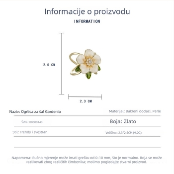 Bakrena broš s cvijetom gardenije, završni sloj kapljica ulja — suvenir i ukrasni dodatak