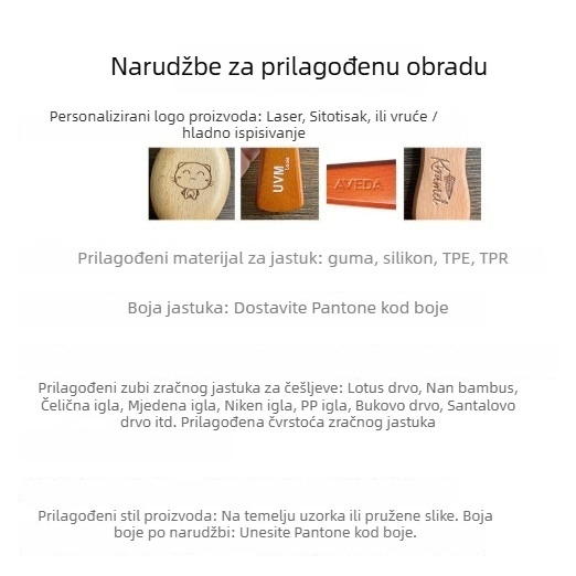 Drveni češalj od bambusa s jastučićem zraka, prilagođena tiskana grafika, masažni češalj za kosu, njega i glačanje, euro-američki uzorci