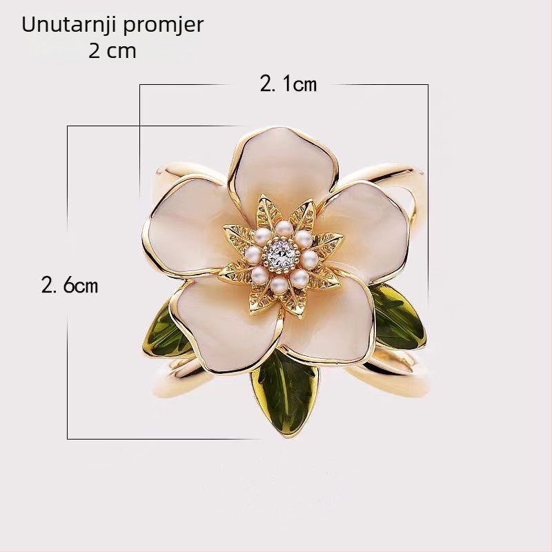 Gardenia bluza s vrpcom od trake, cvjetni dizajn, japansko-korejski stil, legura, dijamantna umetnina, ulje obrada, DD0195