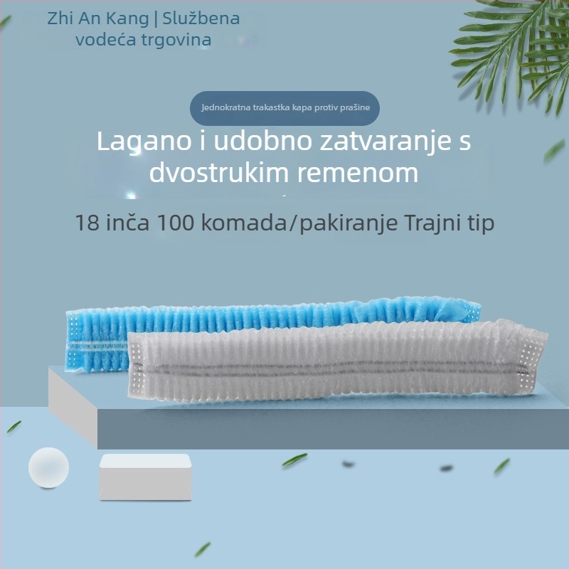 Jednokratna netkana kapa s trakicom i mrežicom za kosu, za prehrambenu industriju – zaštita od prašine i ispadanja kose