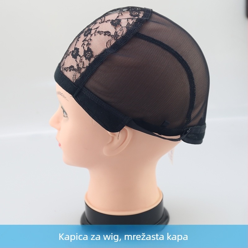 Mrežasta kapa za periku, prava ljudska kosa, duga kosa, duga ravna kosa s šiškama, pogodna za toplinsko bojanje