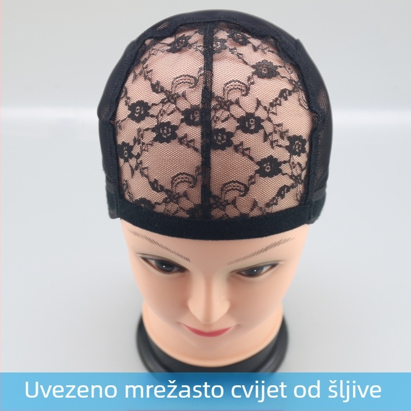 Mrežasta kapa za periku, prava ljudska kosa, duga kosa, duga ravna kosa s šiškama, pogodna za toplinsko bojanje