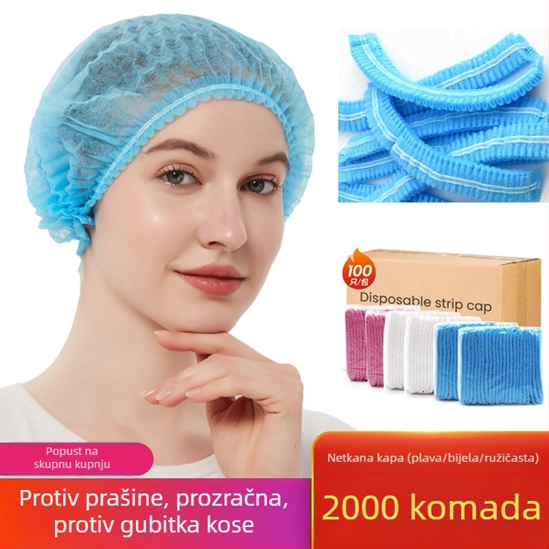 Jednokratna prašno-zaštitna i prozračna kapa za kosu za salone ljepote i tvornice, ženska kapa od netkanog materijala, kuharska kapa s trakicama