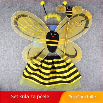 Dječji kostim s krilima kukaca: krila na leđa i suknja, karikaturalni uzorak, trodijelni ili četverodijelni set