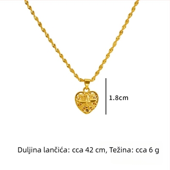 Ogrlica s srcolastim privjeskom od bakrenog legura, valovita lančić, retro stil