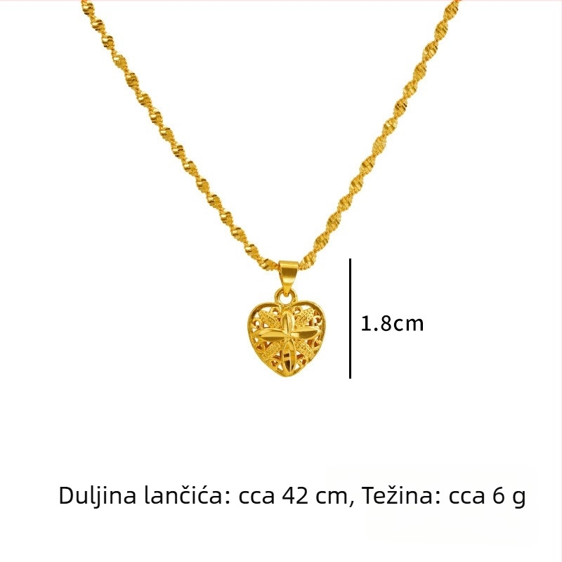 Ogrlica s srcolastim privjeskom od bakrenog legura, valovita lančić, retro stil
