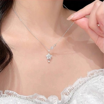 Zvjezdani ogrlica od srebra 925 sa cirkonom, lanac za ključnu kost, lagani luksuz, težina oko 3 g